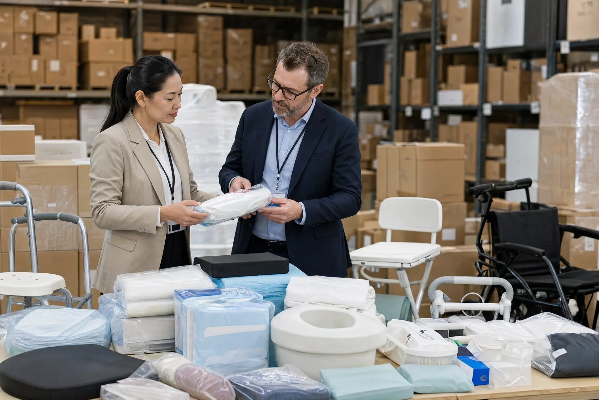 Illustrative homecare product sourcing and inspection in a distribution environment.